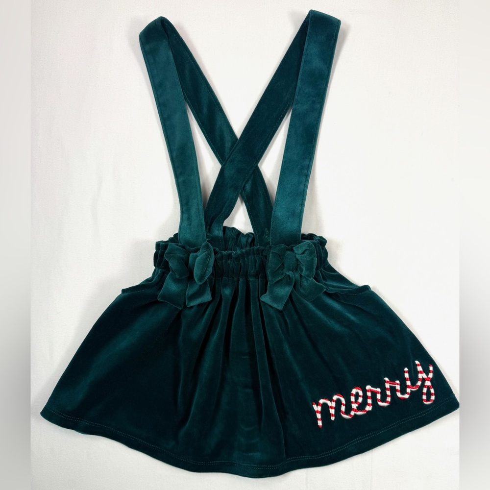 BLUEY Toddler Girls' Green Velour Embellish "Merry" Candy Cane Pinafore Dress 3T